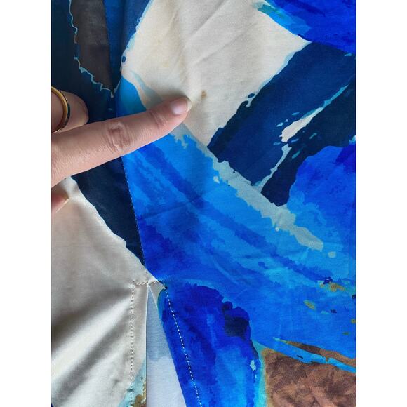 PrettyLittleThing Plus Size 22 Abstract Blue Brushstroke Print Midi Slip Dress - Picture 6 of 7